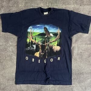 Men's Vintage 90's Cotton City Oregon Wildlife Elk Bear Eagle T Shirt Tee Sz L